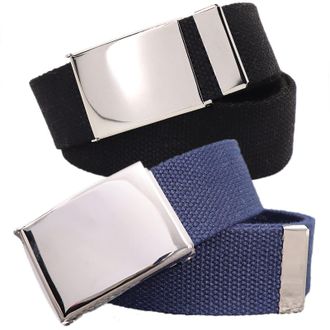 Generic Cotton Belt Men, Women Canvas Web Belt Size Up to 65 with Flip-Top Silver Military Buckle Adjustable Army Style Waist Band, 2 Pack