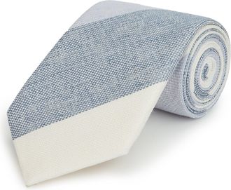 Oliver Brown Silk and Linen Block Stripe Tie - Blue