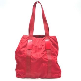 Prada Red Color Nylon Handbag Tote Bag (Pre-Owned)