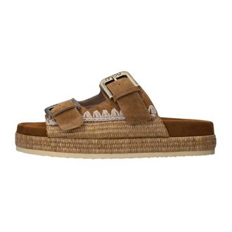 Mou Sliders, female, Brown, Size: 10 US Two-Buckle Sandal Raffia Wrapping