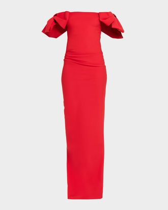 La Petite Robe Di Chiara Boni Bunjirai Off-Shoulder Bow Column Gown