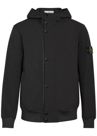 Stone Island Logo-appliqu&eacute;d Water-resistant Hooded Soft Shell Jacket - Black - XL