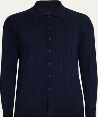 Kiton Mens Cotton & Cashmere Knit Button-Down Shirt