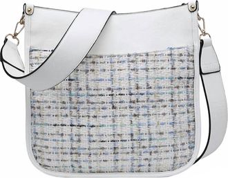 Jen & Co. Womens Chloe Tweed Crossbody Bag With Guitar Strap In White