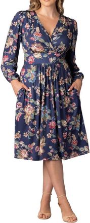 Kiyonna Diana Long Sleeve Dress in Navy Floral Motif at Nordstrom, Size 0X