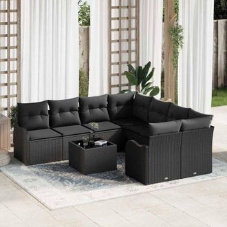 vidaXL Vidaxl - Conjunto De Sof&aacute; De Jard&iacute;n 9 Pcs Negro 55 X 55 X 37 Cm