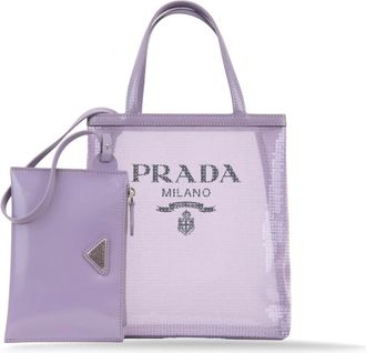 Prada Handbags, female, Purple, ONE SIZE, Sequin Handbag with Leather Trim