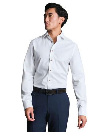 CHARLES TYRWHITT Non-Iron Stretch Printed Trim Shirt in White at Nordstrom, Size 15.5 - 35