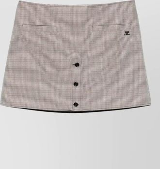 Courr&egrave;ges wool houndstooth buttoned mini skirt