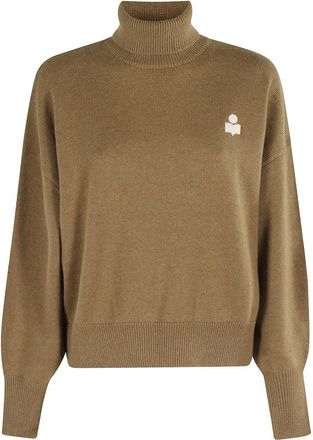 Isabel Marant High-Neck Khaki Sweater With Subtle Logo Detail