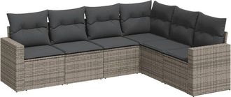 vidaXL Vidaxl - Set De Muebles De Jard&iacute;n 6 Pzas Y Cojines Rat&aacute;n Sint&eacute;tico Gris