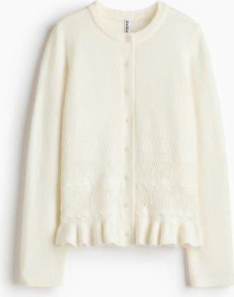 H&M Pointelle-knit Cardigan in White at Nordstrom, Size Xx-Large