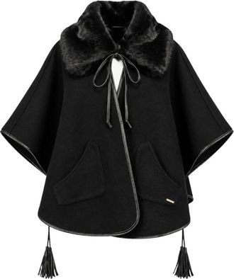 Twinset Poncho - Dames - Ponchos - Zwart - ONE Size - Leer - Jassen