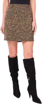 Vince Camuto Leopard Print Denim Miniskirt in Khaki Haze at Nordstrom, Size 14
