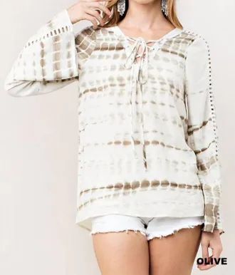 Greek Archaic Kori Tie Dye Lace Up Top In Olive