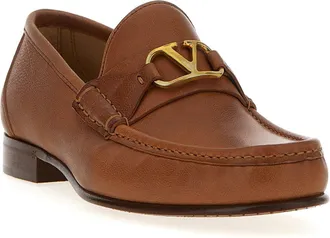 Valentino Garavani Mens Brown Leather Slip-On Loafers