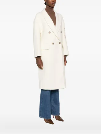 Ermanno Scervino Floral-Embroidered Wool Coat - Cream