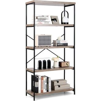 Costway Costway - Estanter&iacute;a De 5 Niveles, Estante Iindustrial De Madera Con Marco De Metal, Estante De Cocina De Soporte En Forma De X, Estanterias Almacenaj