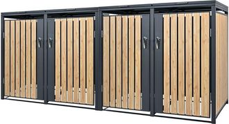 ML Design Ml-design Cobertizo Para Ocultar 4 Cubos De Basura 240l Antracita Con Madera De Roble 264 X 80 X 116,3 Cm Caseta De Acero Para Jard&iacute;n Exterior Contene