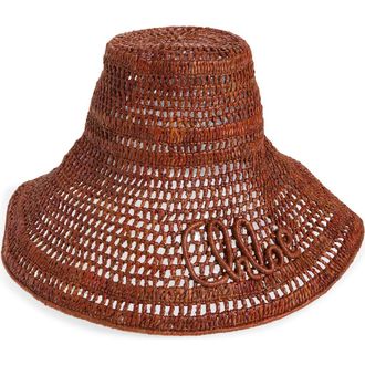 Chlo&eacute; Raffia Capeline Hat in Clay Brown at Nordstrom, Size Medium