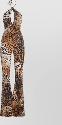 Roberto Cavalli animal print halterneck flared legs dress