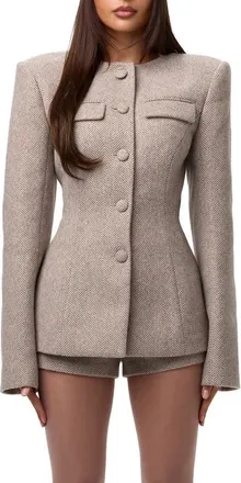 Naked Wardrobe Herringbone Blazer in Taupe Chevron at Nordstrom, Size X-Small