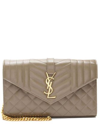 Saint Laurent Mixed Matelasse Grain De Poudre Monogram Chain Wallet (Authentic Pre-Loved)
