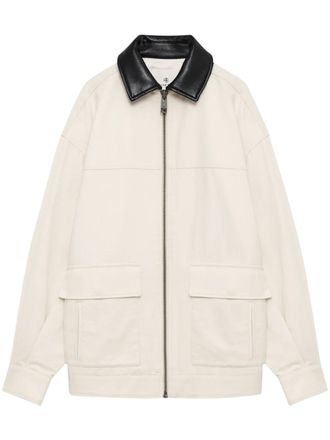 Anine Bing Cream Body Jacket with Black Leather Collar