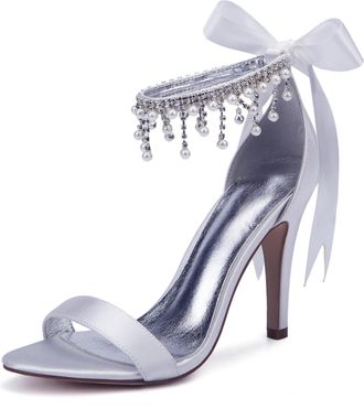 Generic Wedding Bridal Shoes Womens Heels Bridal High Heels 10.5Cm Stiletto Open Toe Sandals Evening Formal Party Dress Shoes,White,6 UK