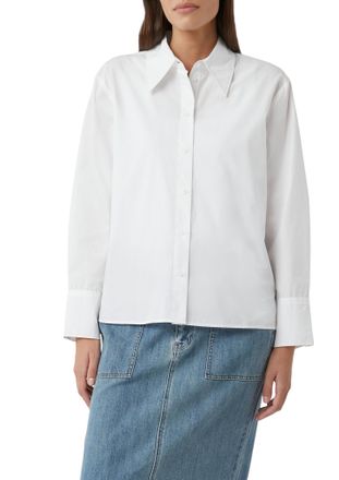 Comma Hemdbluse, Damen, Gr. 38, weiss (wei&szlig;), Web, Obermaterial: 100% Baumwolle, COMMA CASUAL IDENTITY, unifarben, relaxed fit h&uuml;ftbedeckend, Blusen Hemdblu