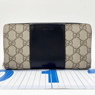 Gucci Beige Black Gg Supreme Leather Long Wallet (Bi-Fold) (Pre-Owned)