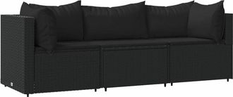 vidaXL Set De Muebles De Jard&iacute;n 3 Pzas Y Cojines Rat&aacute;n Sint&eacute;tico Negro Vidaxl