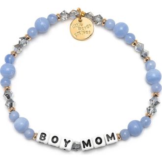 Little Words Project Boy Mom Beaded Stretch Bracelet in White/Blue at Nordstrom, Size Small