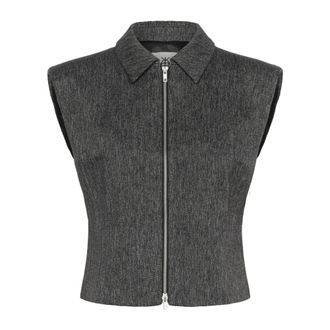 Karen by Simonsen Jassen, Dames, Grijs, XL, Stijlvolle Waistcoat Jas Meteoriet