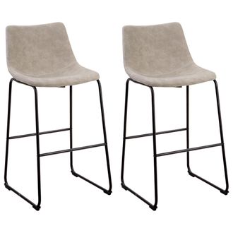 Beliani Beliani - Conjunto De 2 Taburetes De Bar Tapizados En Tela Beige Patas De Metal Negro Reposapi&eacute;s Industrial Franks