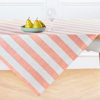 Solino Home Linen Table Throw - Cabana Stripe, 52 x 52, 52 x 52 in Salmon And White at Nordstrom, Size Small
