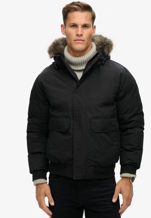 Superdry Steppjacke SUPERDRY EVEREST FAUX FUR BOMBER JACKET, Herren, Gr. L, schwarz (jet schwarz), Web, Obermaterial: 100% Polyester, unifarben, relaxed fit, J