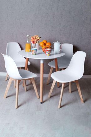 Regalos Miguel Regalos Miguel - Descuento Extra - Conjunto Mesa Tower Redonda 80 Cm Blanca Y Pack 4 Sillas Kelen - Blanco