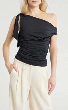 Wayf Bow One-Shoulder Ruched Top in Black at Nordstrom Rack, Size X-Small