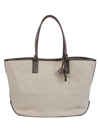 Hogan Medium Address Linen Leather Accent Tote Bag