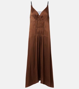 Prada Gathered cr&ecirc;pe satin slip dress