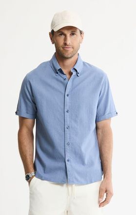 J.A.C.H.S. Linen Blend Short Sleeve Shirt in Horizon Blue at Nordstrom, Size X-Large