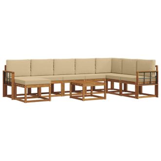 vidaXL Conjunto De Sof&aacute;s De Exterior Con Coj&iacute;n 9 Pcs Natural Y Beige Vidaxl