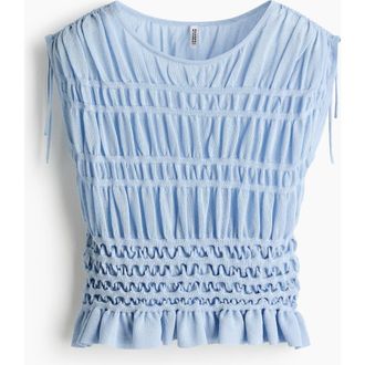 H&M Smocked Fine-knit Top in Light Blue at Nordstrom, Size X-Small