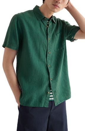 Seasalt Cornwall Carne Short Sleeve Linen Button-Up Shirt in Ruscus Leaf at Nordstrom, Size Xx-Large