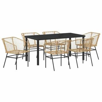 Berkfield Home 7 Piece Garden Dining Set Brown Poly Rattan