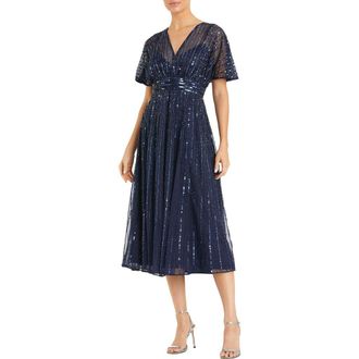 Mac Duggal Empire Waist Embellished Short Sleeve Dress in Midnight at Nordstrom, Size 20