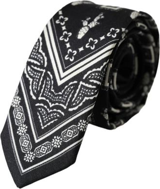 Dolce & Gabbana Zijden verstelbare stropdas met logodetails - Heren - Stropdassen - Zwart - ONE Size - Accessoires