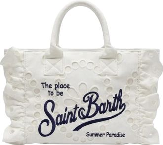 MC2 Saint Barth White Intricately Embroidered Rectangular Tote Bag