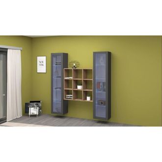 Dmora Vitrina Feliz, Mueble Expositor 14 Estantes, Hecho En Italia, 30x40x180h Cm Negro Antracita